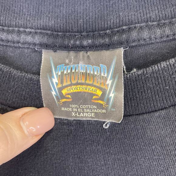 Vintage 90's Thunder Sportswear White Tiger Graphic Print T-Shirt Sz XL Black - Picture 3 of 7